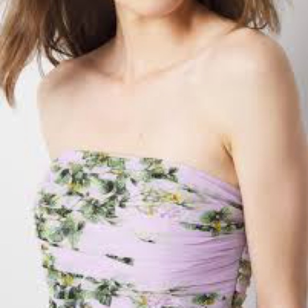 Light Purple Floral Strapless Chiffon Formal Maxi Dress WHITE HOUSE BLACK MARKET - Picture 3 of 4